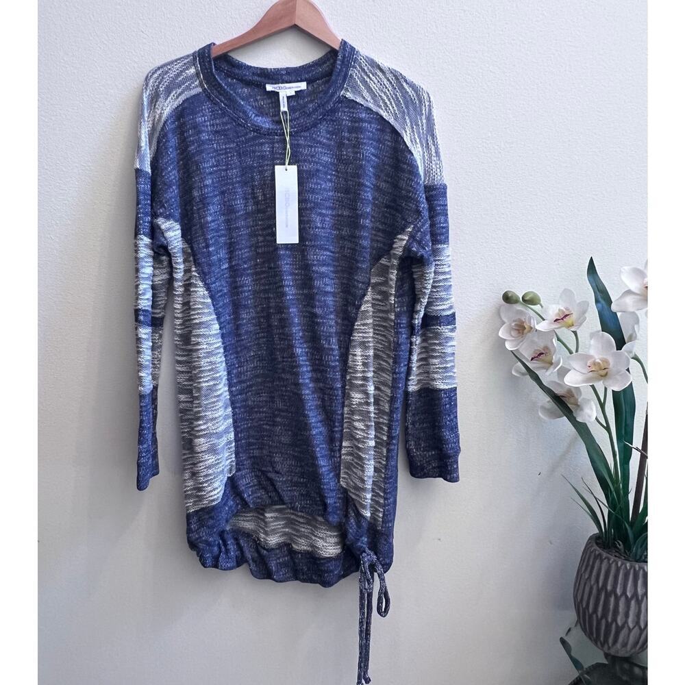 New BCBGeneration Women's Cotton Knit Coastal Pullover Sweater Blue Gray Size L